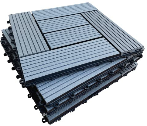 Click-Deck Azulejos compuestos para terrazas | Patio, Balcón, Hormigón, Jacuzzi | Piso cuadrado de conexión de 30 x 30 cm | Fácil instalación | Bajo mantenimiento | Gran drenaje (6 azulejos de