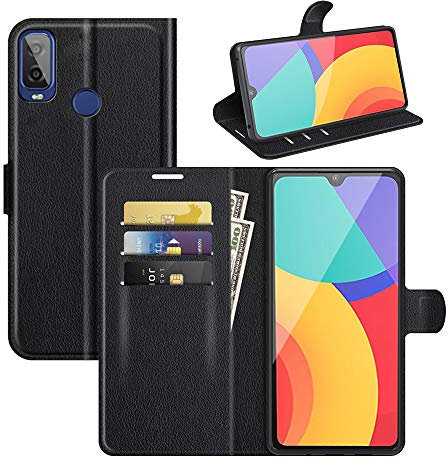 ROVLAK Etui pour Alcatel 1L 2021 Housse de Protection Anti-Choc avec Crédit Carte Fente Etui en Cuir PU+Intérieur en Silicone TPU Case Wallet Coque pour Alcatel 1L 2021 Smartphone,Noir