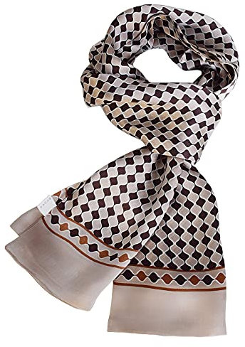 UK_Stone Halstuch Herren 100% Seide Schal Vintage Pattern Seidenschal Herrenschal, (Welle Pattern Beige)