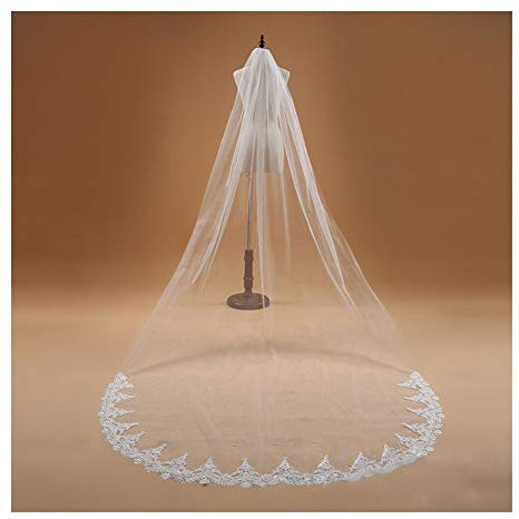 schleier braut Elegante Frauen Brautschleier Eine Schicht-Spitze-Rand-Weiß-Elfenbein-Kathedrale Brautschleier Lange Brautschleier Hochzeit Accessoires Schleier ( Color : Ivory , Item Length : 200cm )