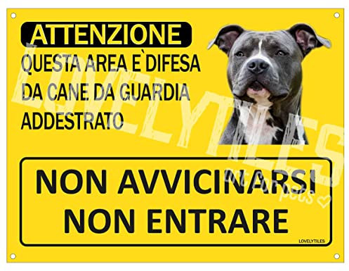 Lovelytiles Amstaff Cartello Targa ATTENZIONE Questa Area è Difesa da Cane da Guardia ADDESTRATO Non AVVICINARSI Non Entrare PVC Gialla