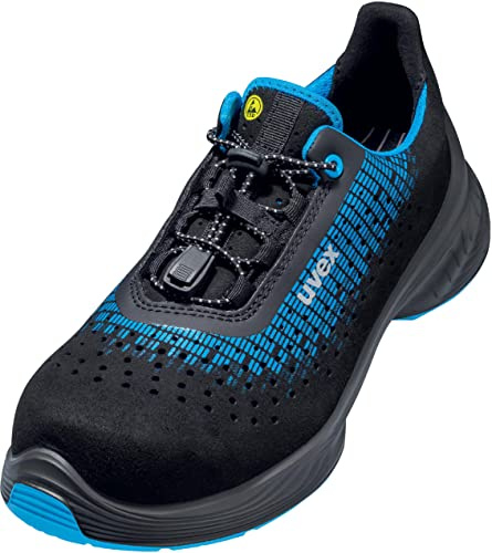 Uvex 1 G2 gelochter Halbschuhe, Sicherheitsschuhe mit Kunststoffkappe, atmungsaktiv, Arbeitsschuhe S1 SRC, Unisex, Schwarz/Blau, Größe 46