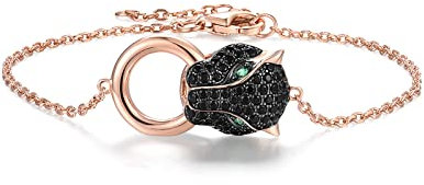 Santuzza 925 Sterling Silver Panther Bracelet Black Spinel Leopard Jaguar Bracelets for Women