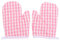 Angoily 2Pcs Kids Oven Mitts for Children Play Kitchen, Microwave Oven Gloves Kitchen Baking Mitts, Red Checkered Heat Resistant Kitchen Mitts for Safe Backing Cooking BBQ (Pink),