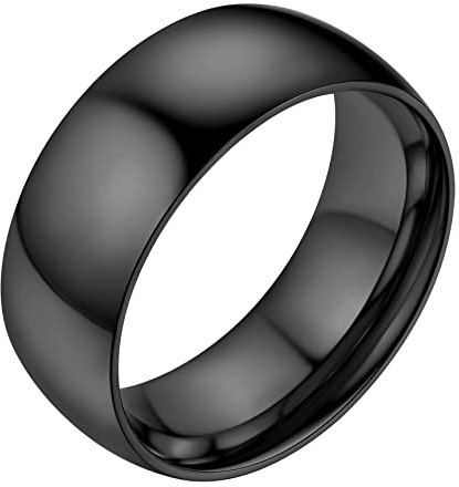 Bestyle Bagues Simples pour Hommes et Femmes Style Confortable et Polyvalent Acier Inoxydable Surface Lisse Bague Anneaux 8mm Noir T65