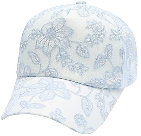 ZLYC Damen Trucker Cap Sommer Baseball Cap Mode Blumen Mesh Atmungsaktiv Basecap (Blume Blau)