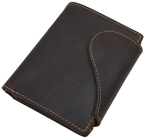 myledershop Vollrindleder Damen Hochformat Geldbörse/Geldbeutel/Portemonnaie mit Außenriegel mit Lianen Prägung oder ohne Prägung und RFID & NFC Schutz inkl. Nähset (Ohne Prägung/Braun)