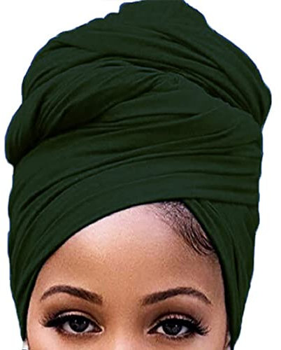 osiuujkw Langer Turban Knoten Hijab geknotete Mehrzweck Kopfwickel Stretch Kopftuch Mützen Kopfbedeckung Tägliches Tragen Zubehör, Grün
