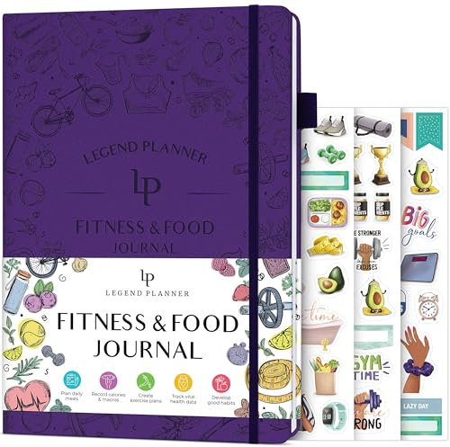 Legend Fitness & Food Journal – Nutrition & Workout Planner with Exercise Calendar & Nutrient Tracker – Gym Training & Diet Log Book for Women & Men – Lasts 3 Months, 14x21cm (Purple)