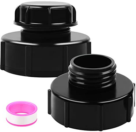 MaxEarn 2Stk IBC Tank Adapter mit Tankabdeckung, S100x8 Zu Reduzierung S60x6 Grobes Gewinde IBC Wassertank Ventiladapter Anschluss Zubehör, IBC Container Adapter Für Regenwassertank Tonnenventil