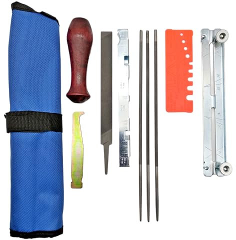 10tlg Feilen Schärfset 4mm für 1/4'' und 3/8 Sägekette Motorsäge Kettensäge Feilenhalter Tiefenbegrenzerlehre Tasche