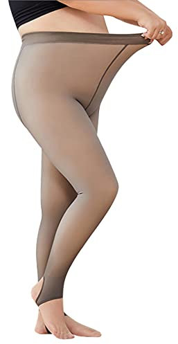 Collant Chaud Femme Hiver Polaire Grande Taille, Collant Polaire Femme Effet Transparent XXL, Collant Femme Hiver Ventre Plat, Doublés Faux Bas en Peluche Laine Thermiques 260g (sans Pied, Gris)