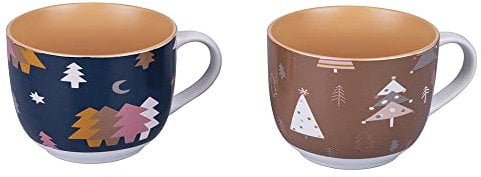 Villa d'Este Home Tivoli Set 2 Tazze Colazione Jumbo 520 ml in New Bone China, Nude Xmas