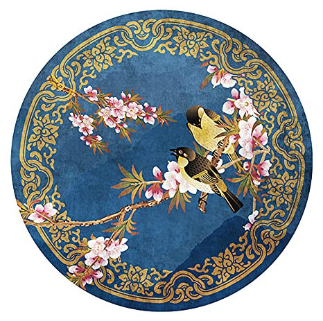 HAIZHEN-Tapis Rond De Style Chinois,Tapis De Table De Thé D'étude Classique De Paysage De Fleurs,Tapis De Sol Décoratif,6mm(Taille:160X160CM)
