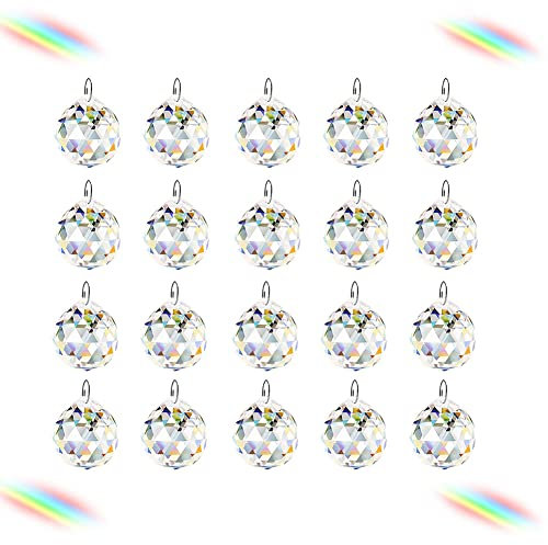 20 Pcs Clear Crystal Hanging Ball Crystal Ball Prism Pendant Rainbow Suncatcher Glass Chandelier Hanging Pendant for Garden Ornaments Wedding Office Decoration