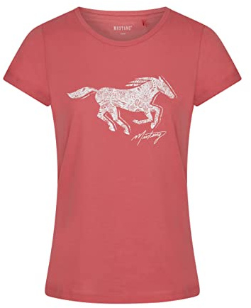 MUSTANG Damen T-Shirt Rundhals O-Neck Basic Kurzarm Logo Print Sommer Shirt 100% Baumwolle Weiß Blau Grün Rot S M L XL XXL, Größe:S, Farbe:Coral (1014029-8142)
