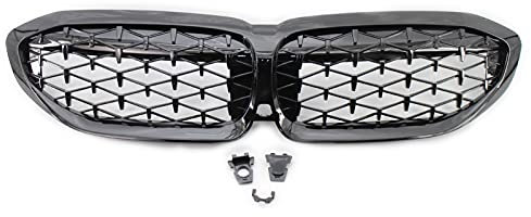 MAUWEY Auto Zubehör 1 Paar Meteors Nieren Kühlergrill Auto Racing Grill Für B&MW 3er G20 2019-2020 Racing Grills Schwarz/Silber Mittlerer Grill (Color : Black)