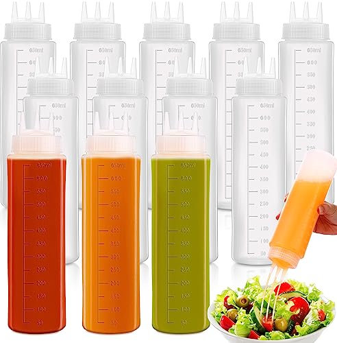 Maxdot 12 Pcs 24 oz 3 Hole Plastic Squeeze Condiment Bottle Ketchup and Mustard Squeeze Bottle Squirt Dressing Container Spray Sour Cream Dispenser for Kitchen Restaurant Sauce Oil Salad Syrup, White