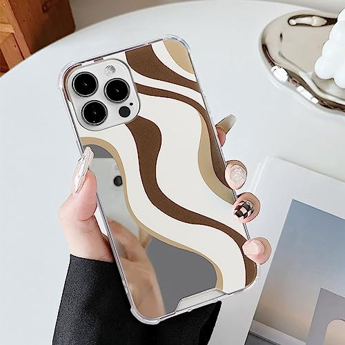 UEEBAI Mirror Case for iPhone 13 Pro Max 6.7 inch, Cute Pretty Pattern Shockproof Cover Air-Guard Corners Protection Makeup Phone Case Non-Yellowing Soft Slim Fit Cover for Women Girls - Brown