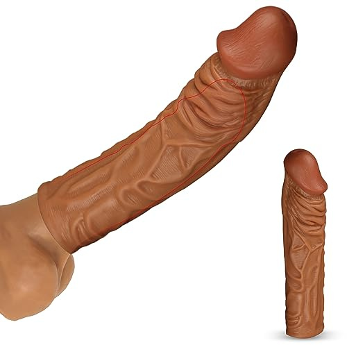 Penishülle Penis Sleeve 195mm(Penis Verlängerung 40mm),Flüssiges Silikon Dildo Penismanschetten,mit Hodenringe Penisring für Penis Vergrößern,Sex Spielzeug für die Männer