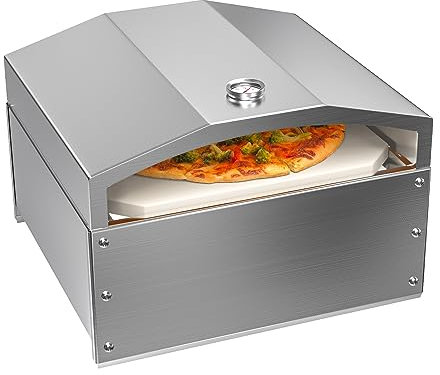 Outdoor Pellet Wood-Fired Pizza Oven- Stainless Steel Pellet Grill Pizza Oven Attachment with 14 Pizza Stone for Most Pellet Grills Traeger/Pit Boss/Camp Chef/Z Grill/RecTec/Green Mountain Grill