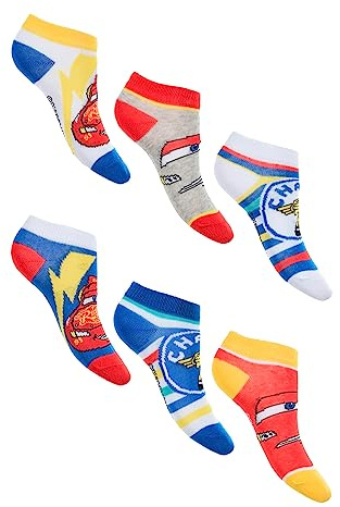 Sun City Cars Lightning McQueen Kinder Jungen Sneaker Socken 6 Paar Strümpfe Paket, Größe:23/26