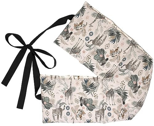 Coussin aux graines de colza compartimenté en 7 avec sangles, 65x15 Coton bio animaux sauvages - Bouillotte sèche - utilisable à chaud au four et micro-ondes