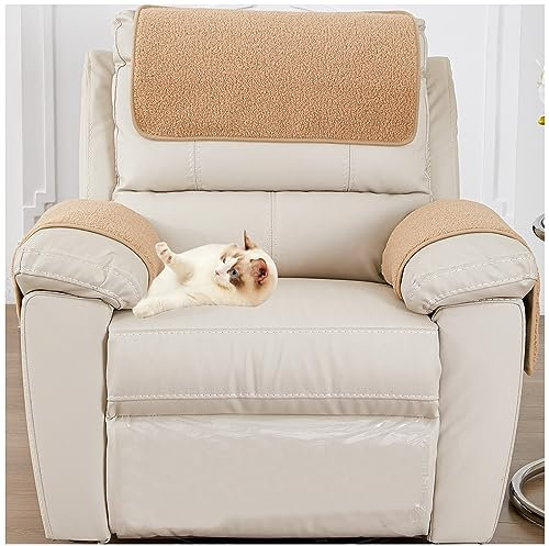 NNSMUN Armlehnenschoner, Armlehnenbezüge, Lamm Samt Ruhesessel Bezug mit Taschen rutschfest Sesselschoner für Fernsehsessel Abnehmbarer Waschbar (Kamel,1 Sitzer (3 StüCk))