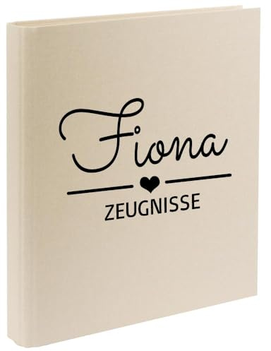 Zeugnismappe mit Namen personalisiert aus Leinen Schulkind Geschenk zur Einschulung Hellbeige Motiv Herz