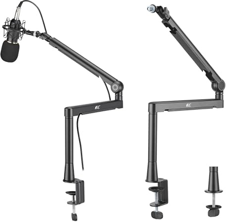 NanoRS RS471 Professioneller Mikrofonständer mit integriertem Kabelmanagement Einstellbarer Mikrofonarm 3/8- 5/8 Mikrofonschwenkarm Tischbefestiung max. 2kg