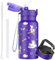 OLDLEY 500ml/17oz Kids Stainless Steel Insulated Water Bottle with Straw Double Wall Metal Vacuum Leakproof Reusable Small Flask with 2 Different Lids Hot Cold Drinks for Boys Girls Toddler Children