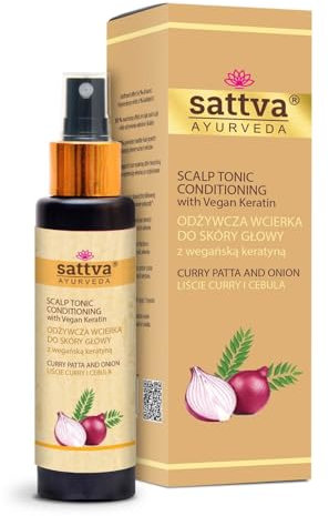 SATTVA Haartonikum mit veganem Keratin - Reparatur und Volumen - Natürliches Kopfhaut Tonikum für Trockene und Juckende Kopfhaut - Alkoholfrei - Dermatologisch getestet (Curry)