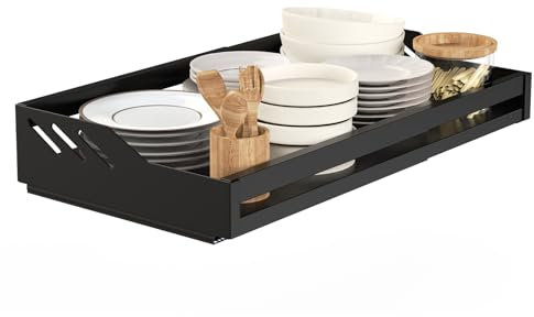 Yawinhe Teleskopschublade,Verstellbare Breite Ausziehbarer Schrank Organizer, Kein Bohren, für Küche, Unterschrank, Badezimmer, Schwarz