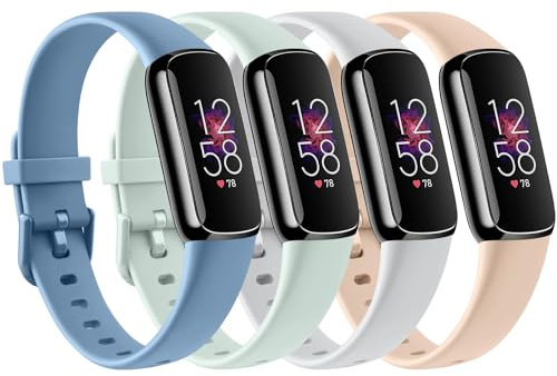 Vancle 4PACK Armbands für Fitbit Luxe Armband Damen Herren,Silikon Sport Weiches Ersatzarmband Uhrenarmband für Fitbit Luxe Armband(L,Senior blau/Hellgrün/Silver/Aprikose)
