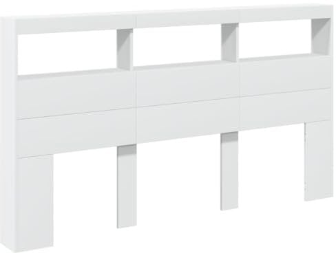 vidaXL LED Kopfteil mit Ablagen, Bettkopfteil mit offenen Fächern, Betthaupt für Schlafzimmer, Bettzubehör, Weiß 180x17x102cm Holzwerkstoff