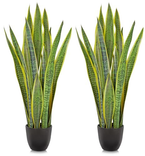 Sansevieria - Set di 2 piante artificiali, grandi piante di serpente artificiali, 73 cm, soggiorno, piante d'appartamento, per la decorazione di interni esterni, pianta artificiale per il giardino di