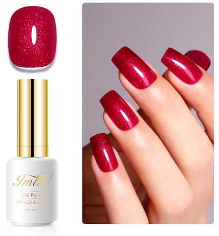 Imtiti Glitter Gel Nail Polish, 15ML Ruby Red Glitter Gel Polish Soak Off LED UV Diamond Shimmer Sparkle Nail Gel Polish DIY Nail Art Starter Manicure Salon Gel Nail Polish Kit