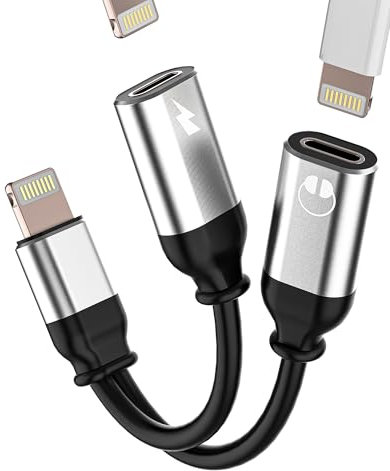 Adaptateur Lightning pour casque de charge iPhone (2 en 1) - Convertisseur audio AUX de voiture pour téléphone portable Apple - Double prise pour iPad - Avec répartiteur de charge pour iPhone 14 Pro