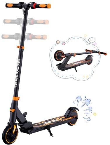 RCB R15 E-Scooter Kinder (8-12-16 Jahre) - bis zu 20 Km/h, Max. Reichweite 16Km, Elektroroller Faltbar für Kinder, Geschenk für Kinder und Jugendliche(Schwarz-Orange)