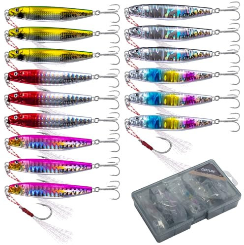 Goture 15 Stück Kunstköder Set, Angelköder Pilker Wobbler Fischlöffel Fischköder Forell für Salzwasser Süßwasserforellen Lachs, Forelle, Köder mit Drillingshaken 30g