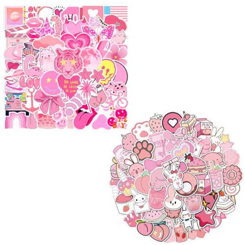 Bettinay 100PCS Pink Book Stickers for Kindle, Waterproof Self Adhesive Girly Love Stickers, Preppy Water Bottle Stickers