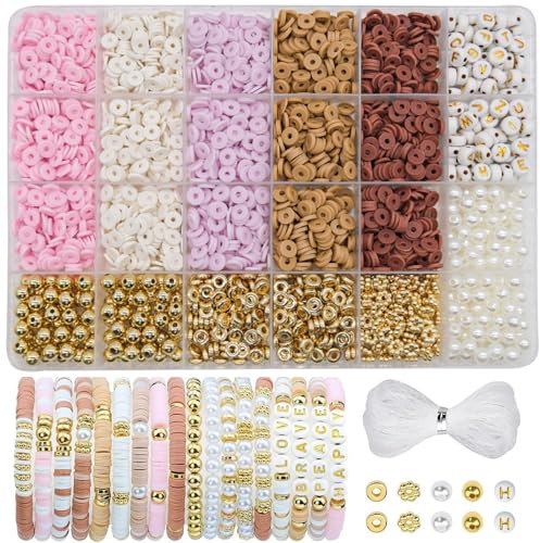 Polymer Clay Perlen für armbänder heishi perlen set perlen für armbänder pastell freundschaftsarmbänder perlen Heishi Perlen Ketten Armbänder Selber Machen für DIY Armband Schmuckherstellung (lila)