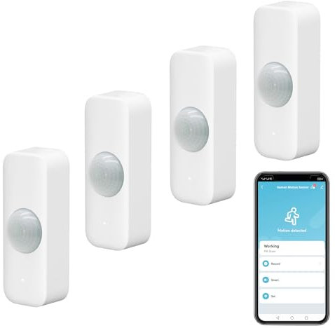 WiFi Smart Bewegungssensor, Infrarot-PIR-Bewegungssensor für das Heim-Alarmsystem, Mini-Kontaktsensor-Detektor mit App-Fernüberwachung, Benachrichtigungsalarm, kompatibel mit Alexa. 4 Stück