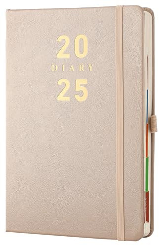 Mljtoyo Terminplaner 2025, A5 Tagesplaner, 2025 Seite pro Tag, Hardcover, Stifthalter, Gold 2025, A5