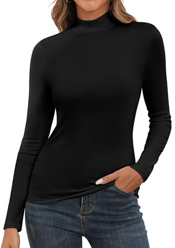 SERSARY Rollkragen Damen Langarmshirt Pullover Rolli T Shirt Soft Turtleneck Gestrickt Oberteile Enge Unterhemd Longsleeve Damenpullover Unterziehrolli Longpullover Sweater,Schwarz,XL