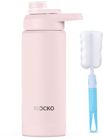 Kiocko botella agua acero inoxidable,1 litro, 800 ml, 600 ml, sin BPA, a prueba de fugas, botella agua gimnasio térmica para escuela, deportes, ciclismo, gimnasio, niños y niñas(Rosa