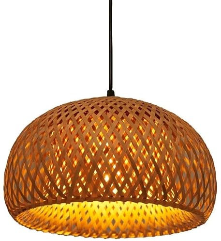 Battery Operated Rattan Pendant Light Fixture with Remote Control Wireless Ceiling Hanging Light for Kitchen Island Living Room and Dining Room Bamboo Wicker Chandelier Hanging Lamp No Wirin