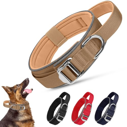 Ledeak Collier Chien Tactique, Réglable Nylon Collier pour Chien, Réfléchissant Néoprène Doux Collier Anti Stress Chien avec Boucle Métallique Portable pour Moyens et Grands Chiens (Kaki, XL)