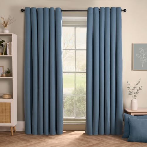 OHS Woven Texture Blackout Curtains for Living Room Bedroom, Blackout Curtain Decorative Summer Winter Curtains Soft Modern Insulated Curtain Set, 46x72” - Blue