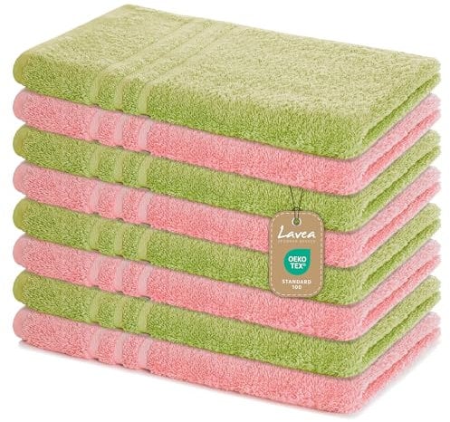 Lavea Lot de 8 Serviettes éponge Elena 50 x 100 cm, Serviettes en Tissu éponge 100% Coton certifié Oeko-Tex, lavables à 60 °C, passent au sèche-Linge, séchage Rapide et Absorbant, agréable au Toucher
